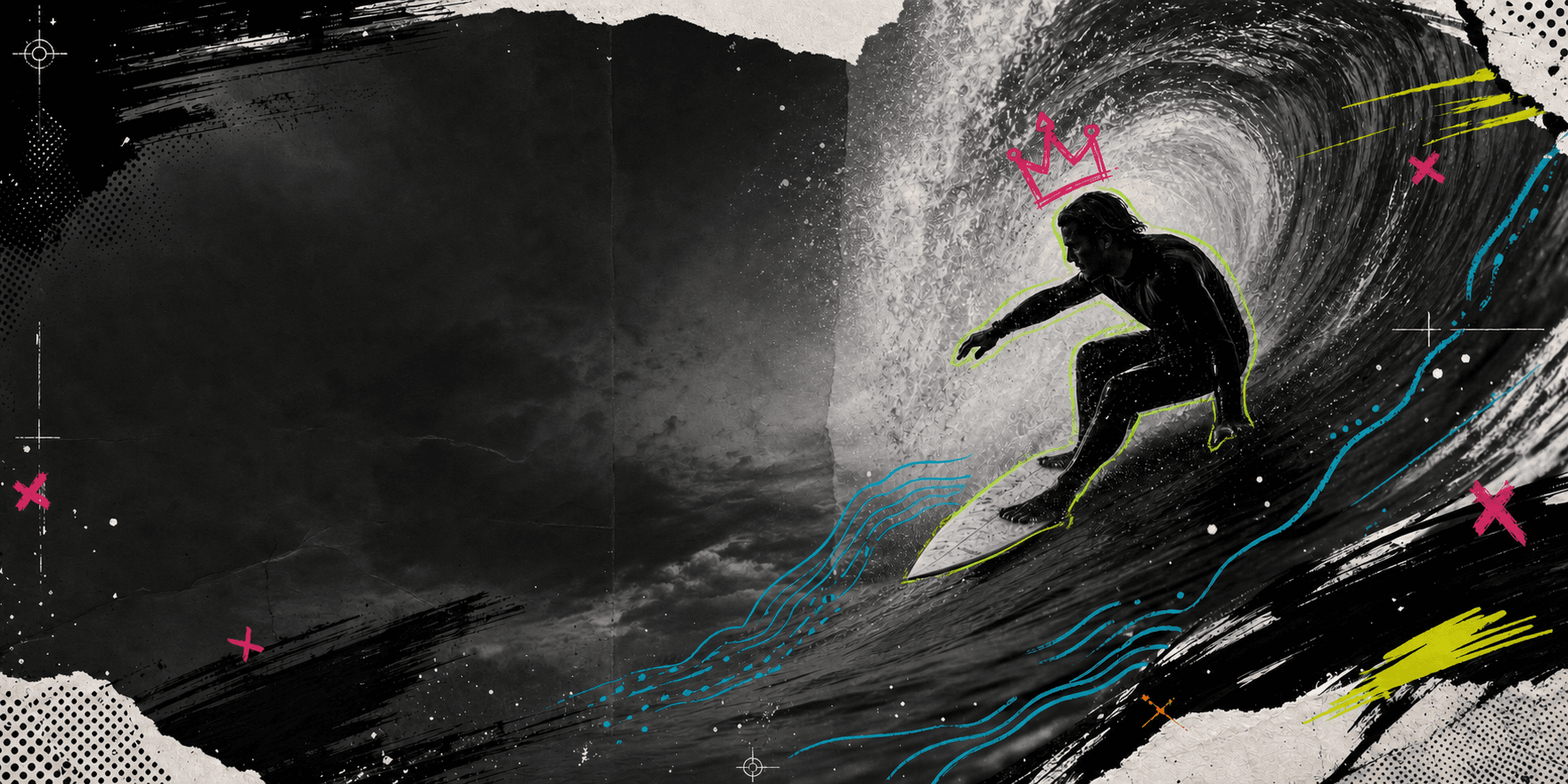 Surfer carving through a dramatic wave