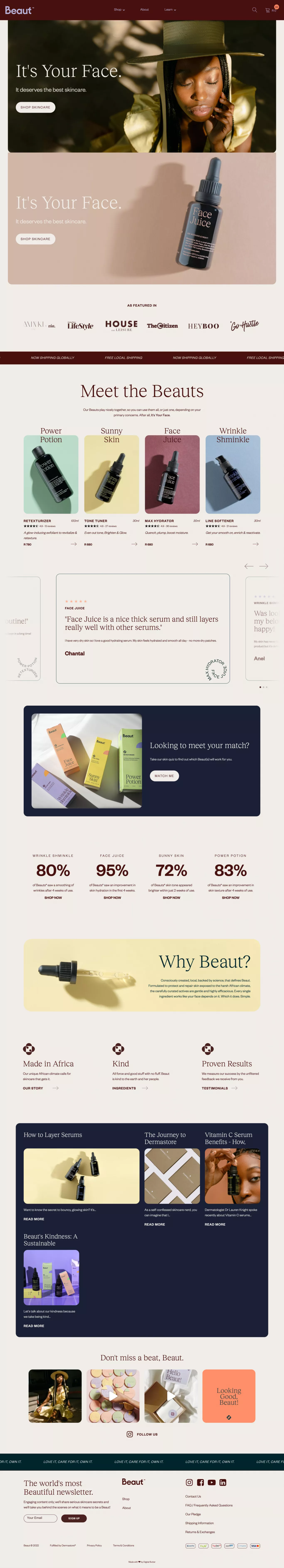 Beaut Serums - The African-Born Skincare ecommerce page screenshot showcasing Beauty and Ecommerce design