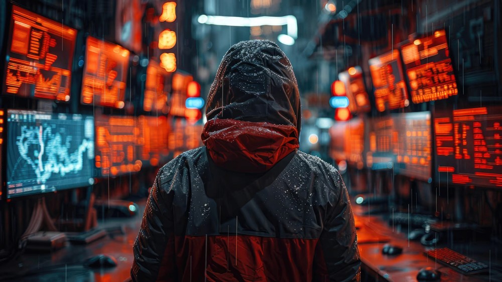 Red digital warning symbol glowing on a circuit board interface, representing active ransomware exploitation of the VMware ESXi CVE 2025 22225 vulnerability and hypervisor compromise.