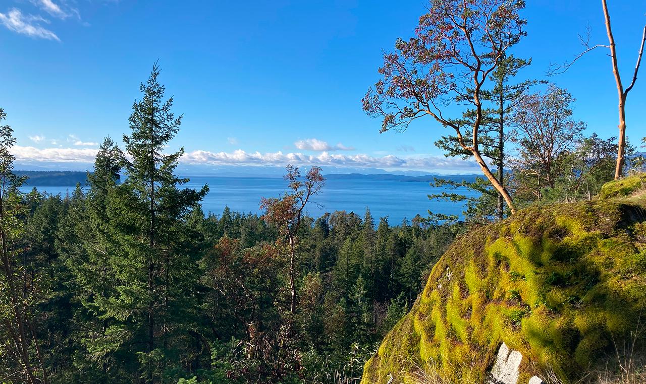 Panoramic Salish Sea and Thormanby Island view from Wood Bay Heights estate acreage site