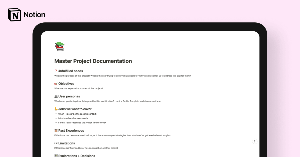 Master Project Documentation Template – Notion Template for Startups ...