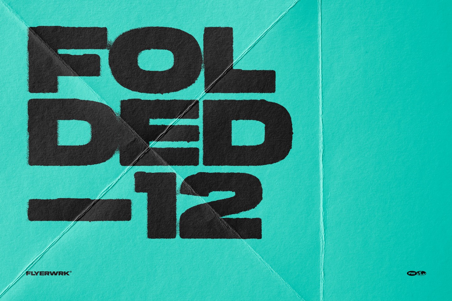 Teal colored folded paper sheets background with heavy cross creases and authentic realistic paper grain texture