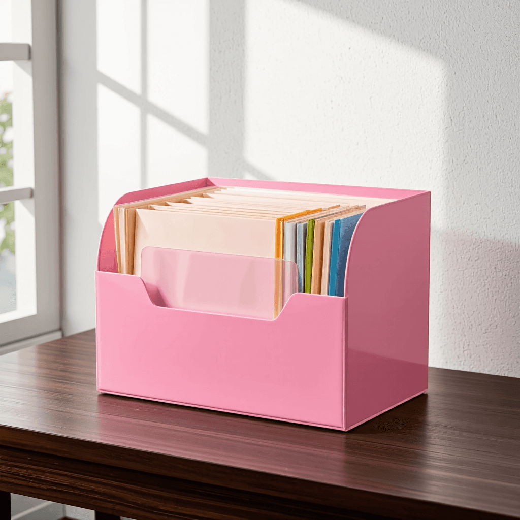 product photography of a file organizer with tabs for documents