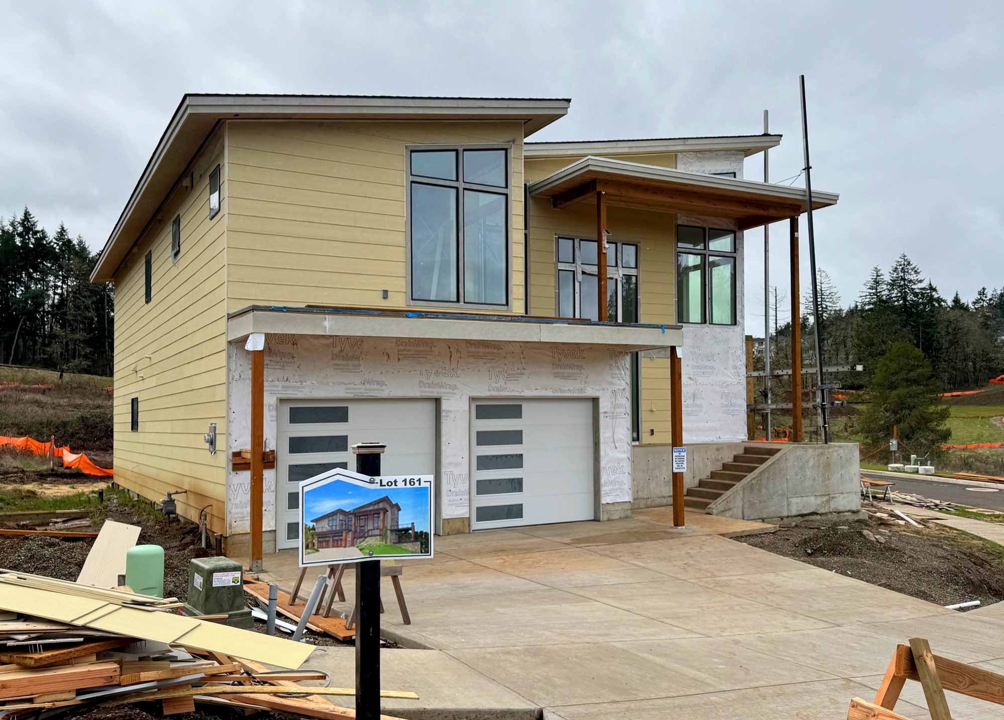 Corner house under construction as part of Timberline Hills PUD in Eugene, Oregon