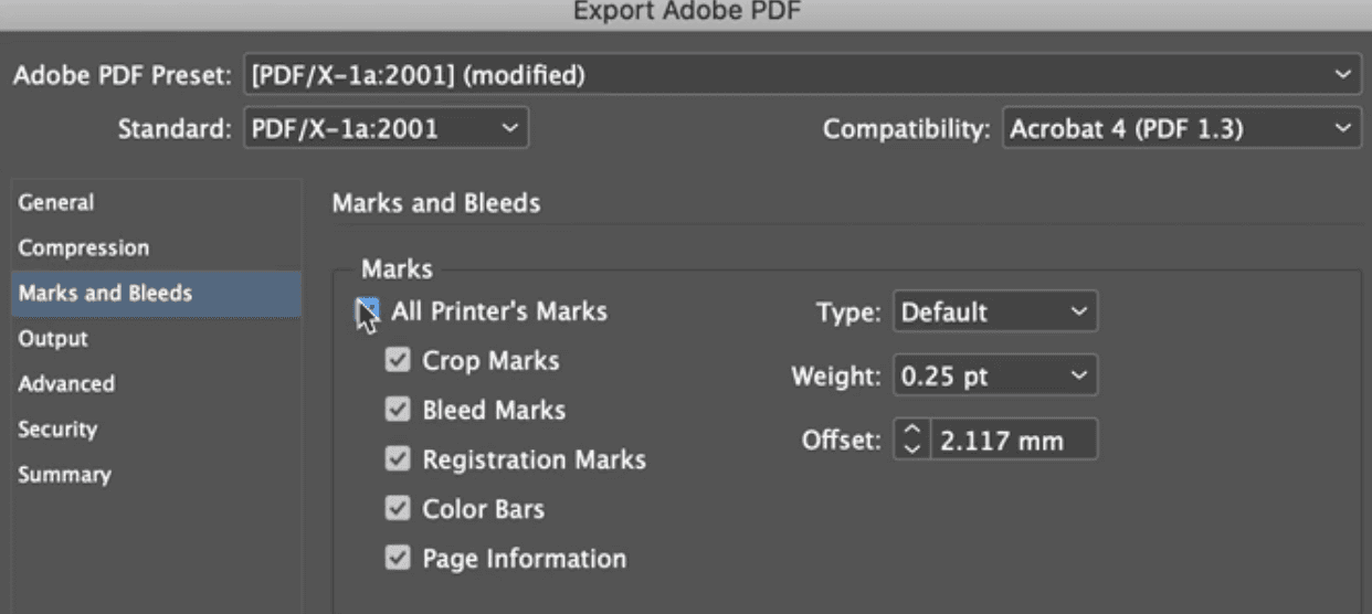 Close-up of bleed guide in InDesign