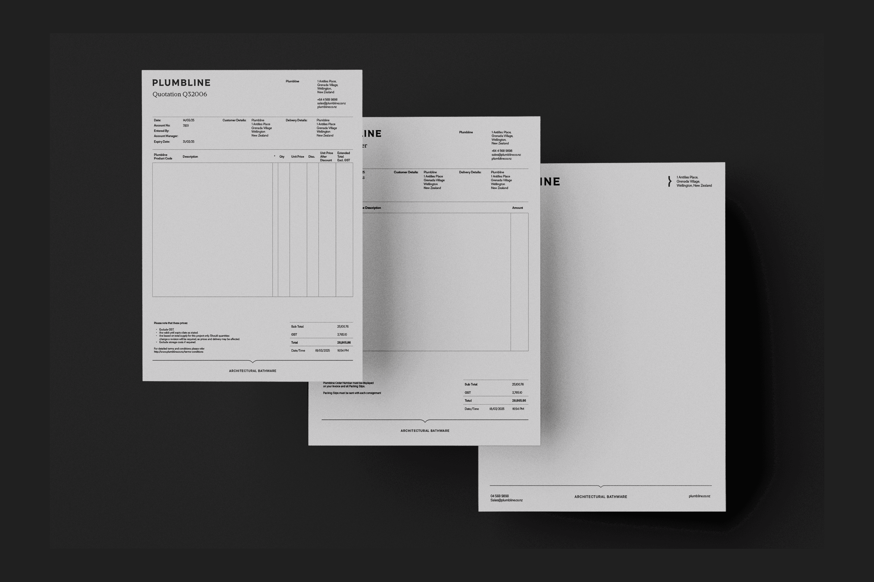 Mockup of Plumbline quote, order and letterhead forms