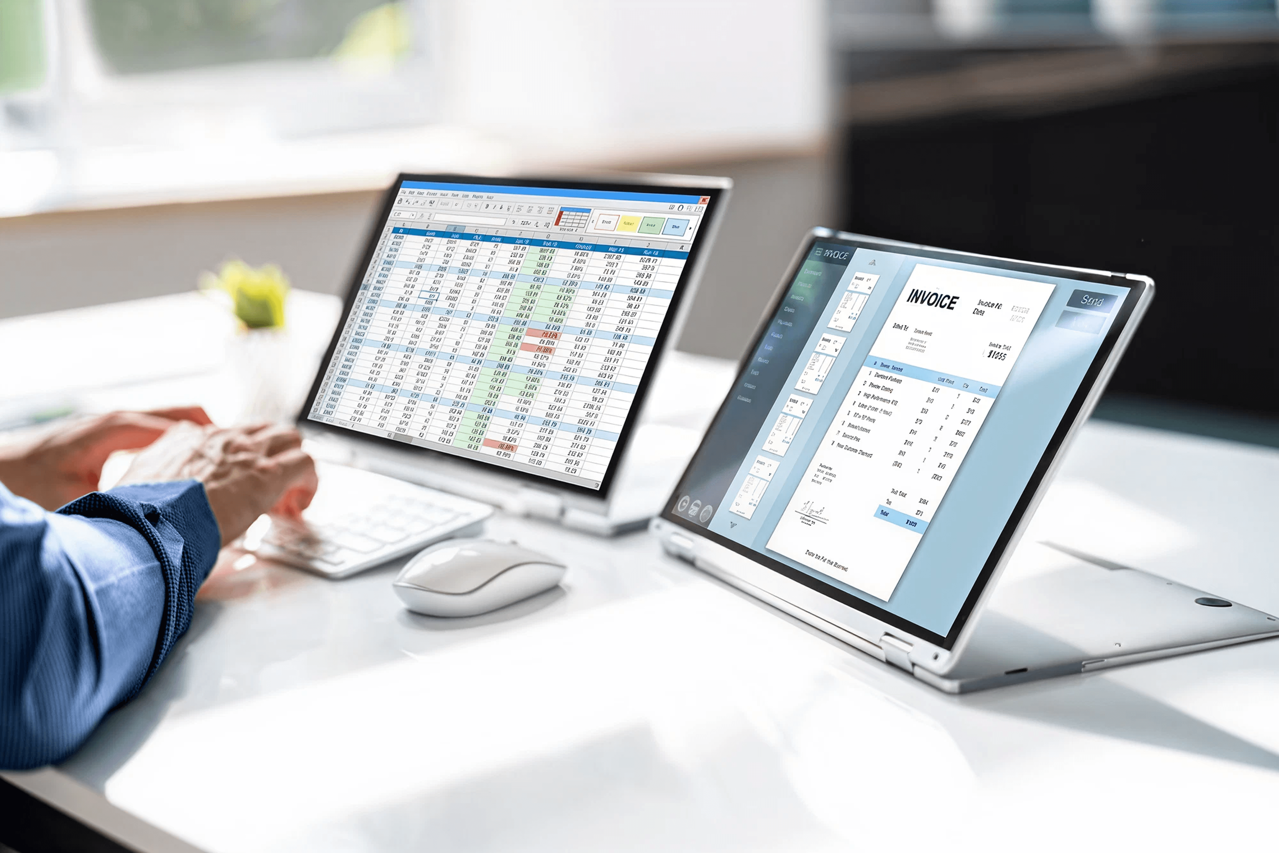 barbat lucrand intr-un software de contabilitate