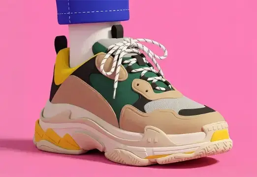 Detail of a 3D illustration of the Balenciaga Triple S model.