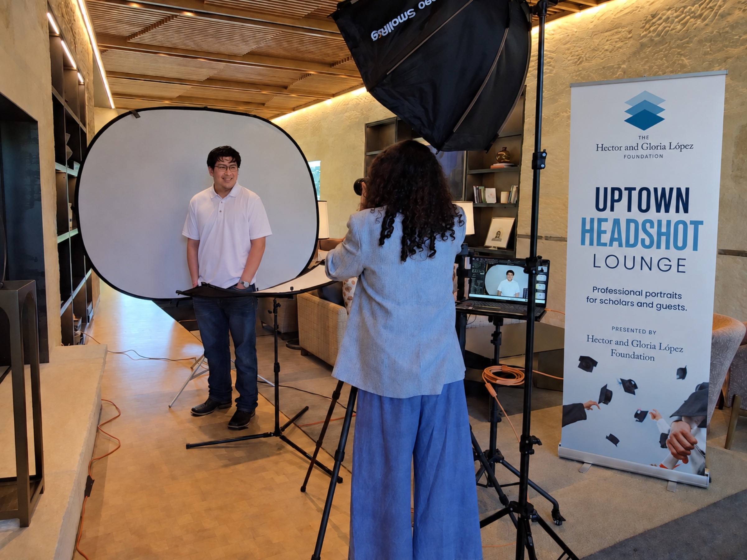 Uptown Headshot Lounge photography setup in action