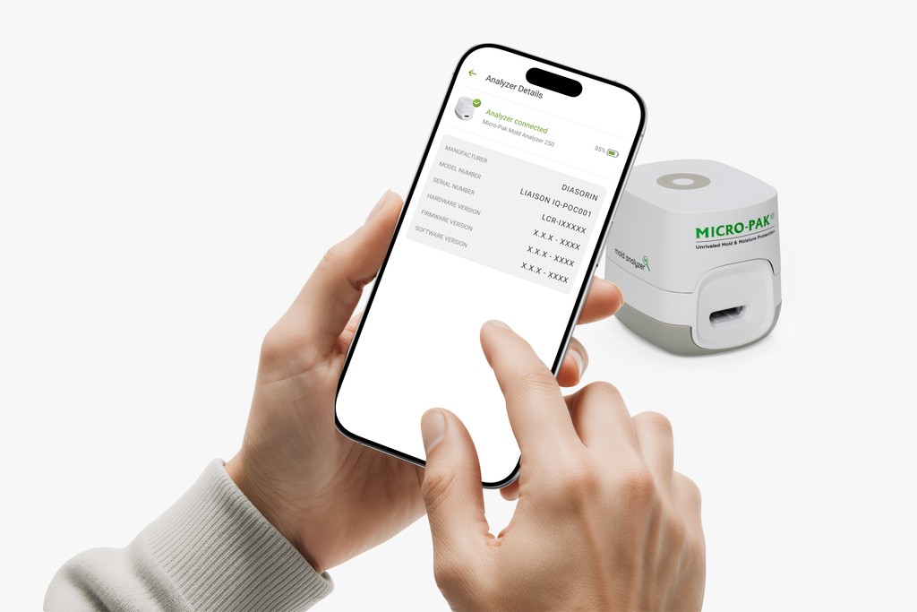 Mold Analyzer Mobile App displaying digital mold test results