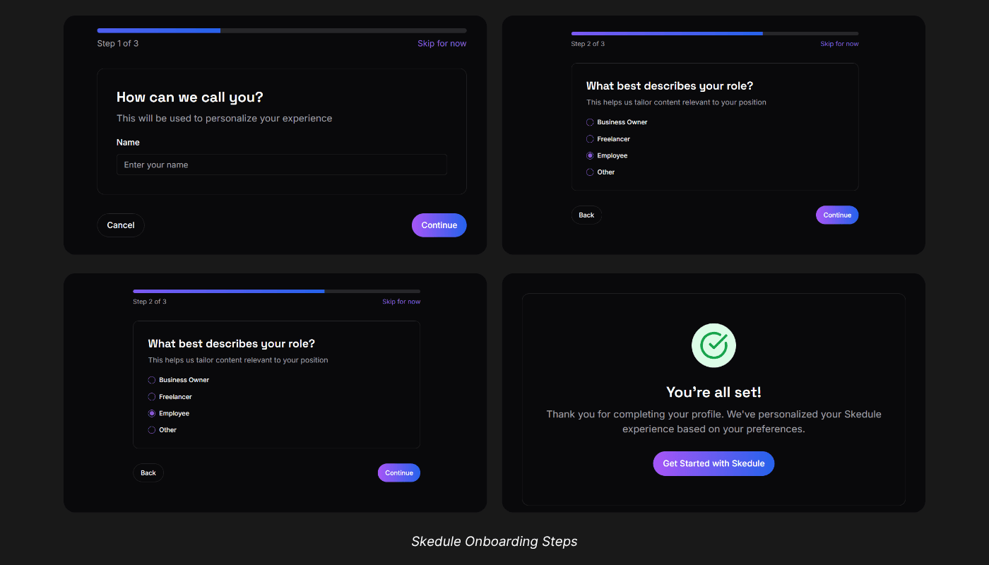 Skedule onboarding steps