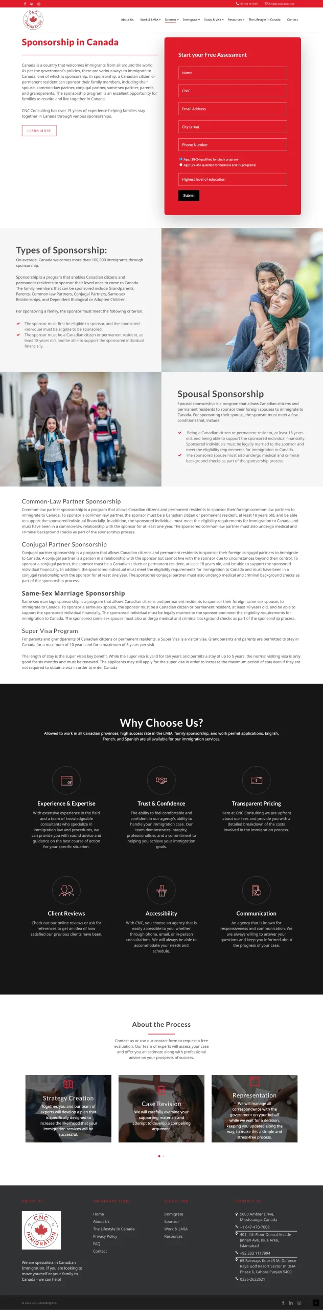 Family Sponsorship page for consultcnc website developed & designed by Dreams Agency Mississauga, Ontario