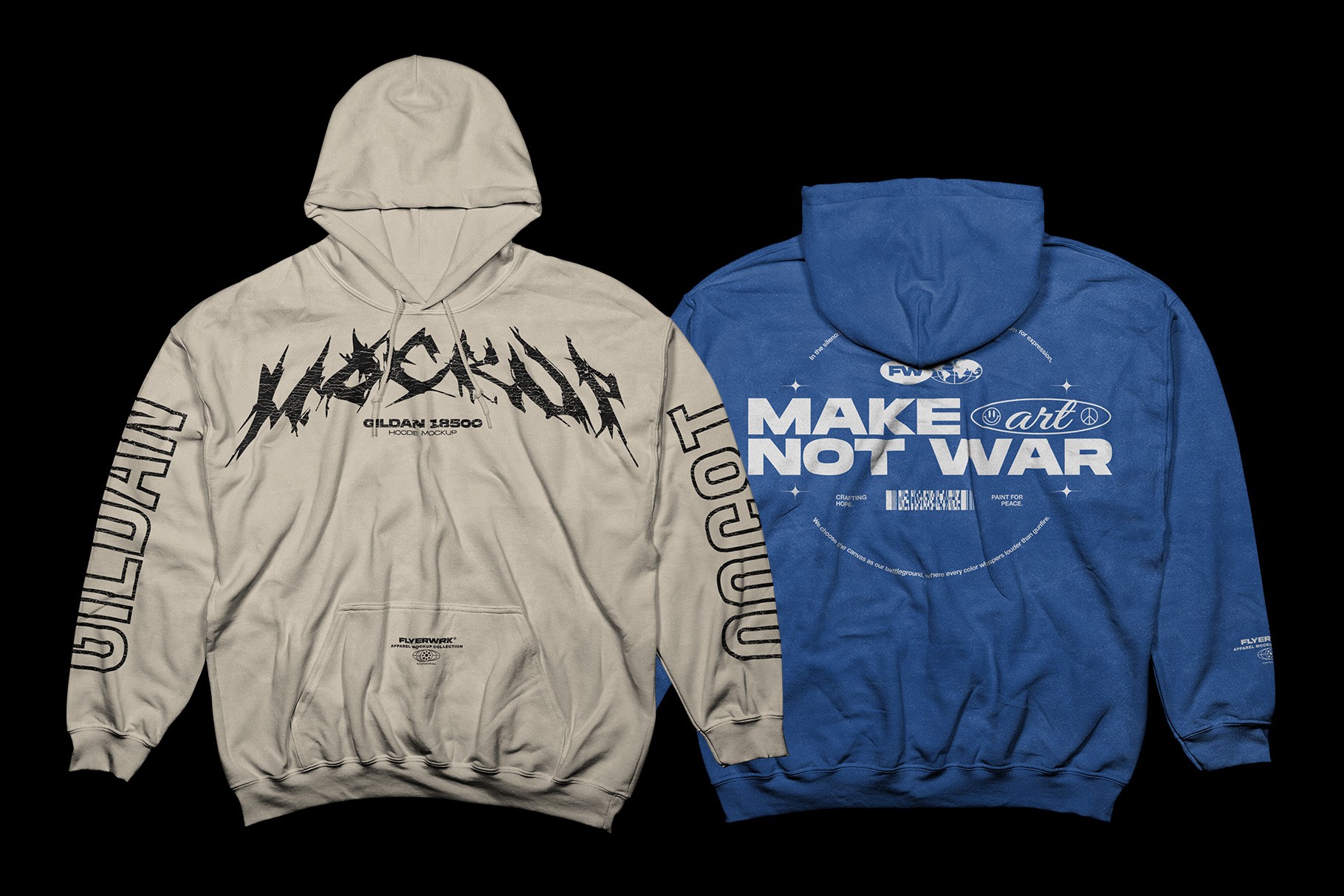 Gildan 18500 Hoodie wrinkled mockup showing alternative design preview
