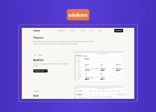 Finance industry portfolio page featuring SaaS and fintech product case studies focused on simplifying complex financial workflows.