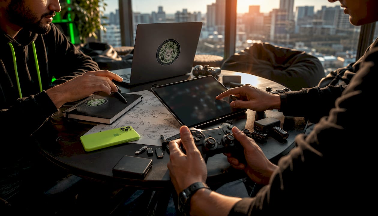 Team collaborating on blockchain deployment with gaming tech