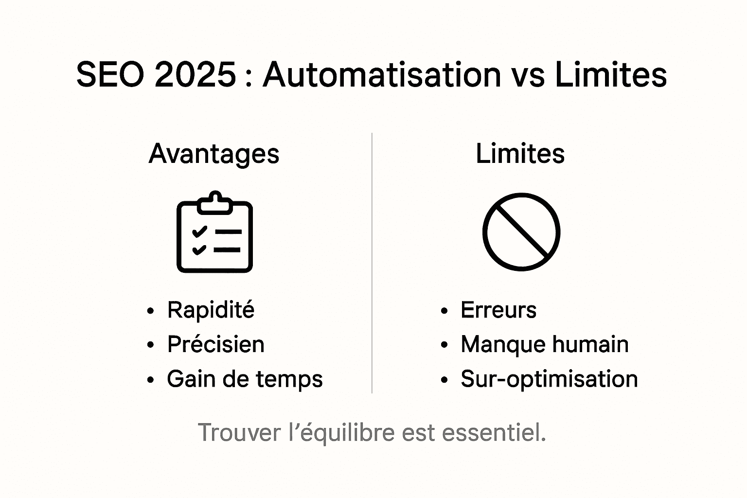 Automatisation du SEO : avantages, enjeux et principales limites présentés en infographie