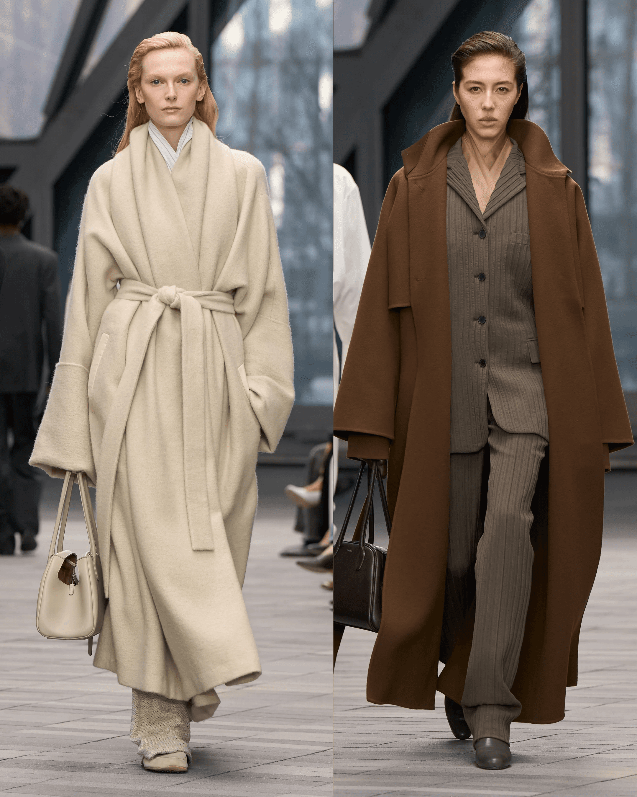 View of the French countryside through a stone villa’s open living room, with sofas and trees framing the scene
