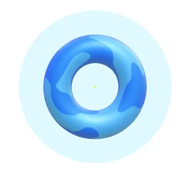 3D illustration of a blue water-like lifebuoy on a light blue background.