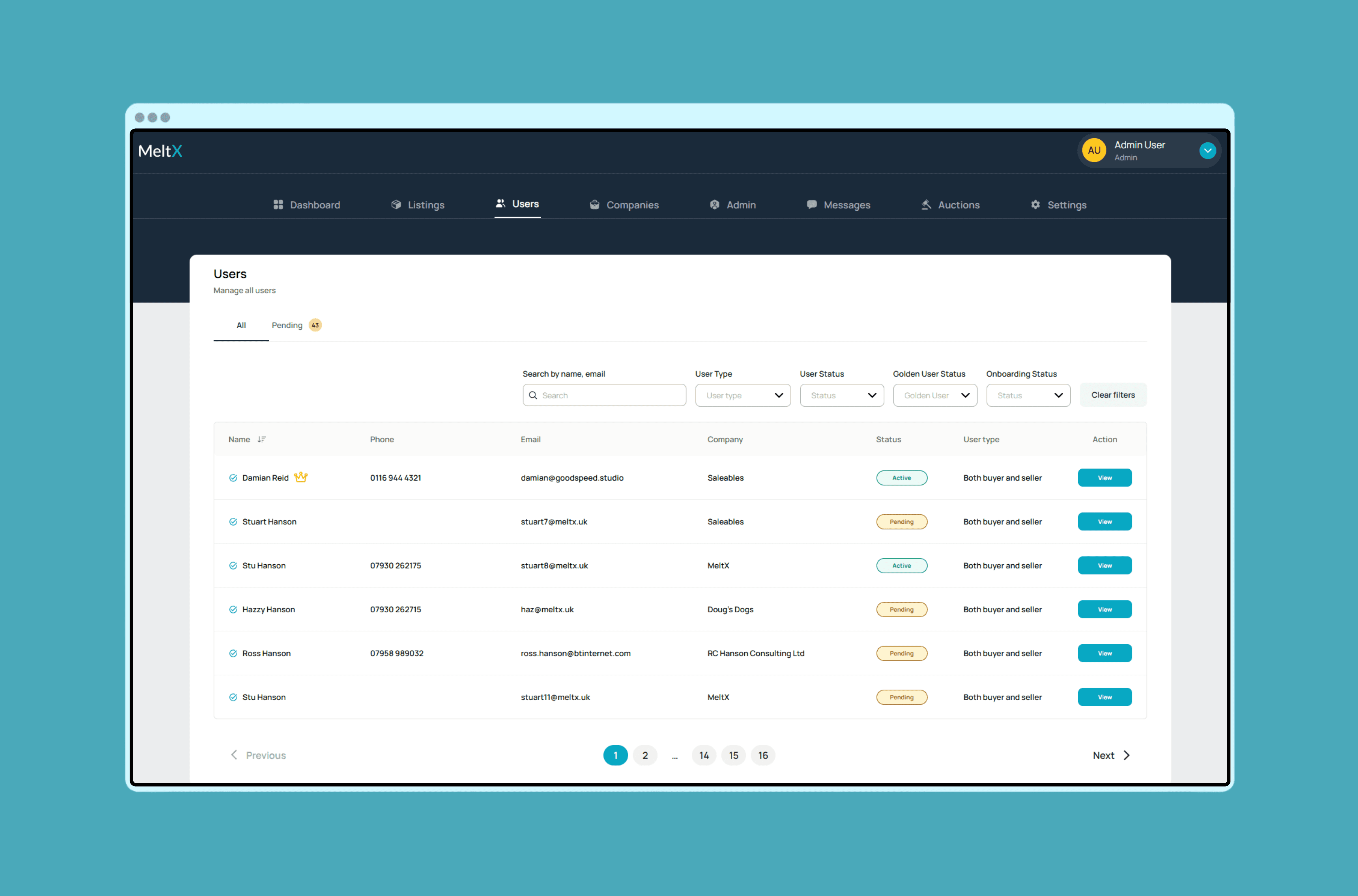 MeltX Users Dashboard