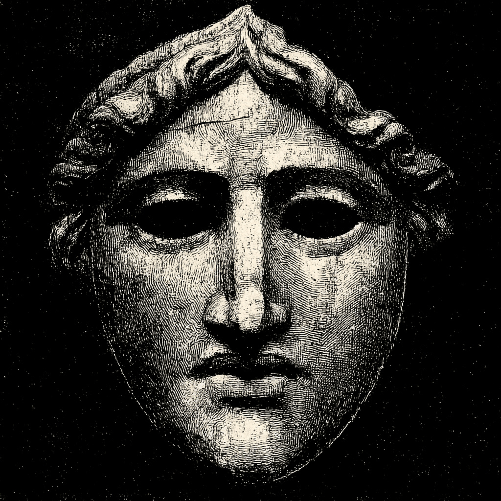 Ancient Greek theater mask in doodle style, representing expressive illustrations and unique visual assets crafted at Catalyst48 studio.