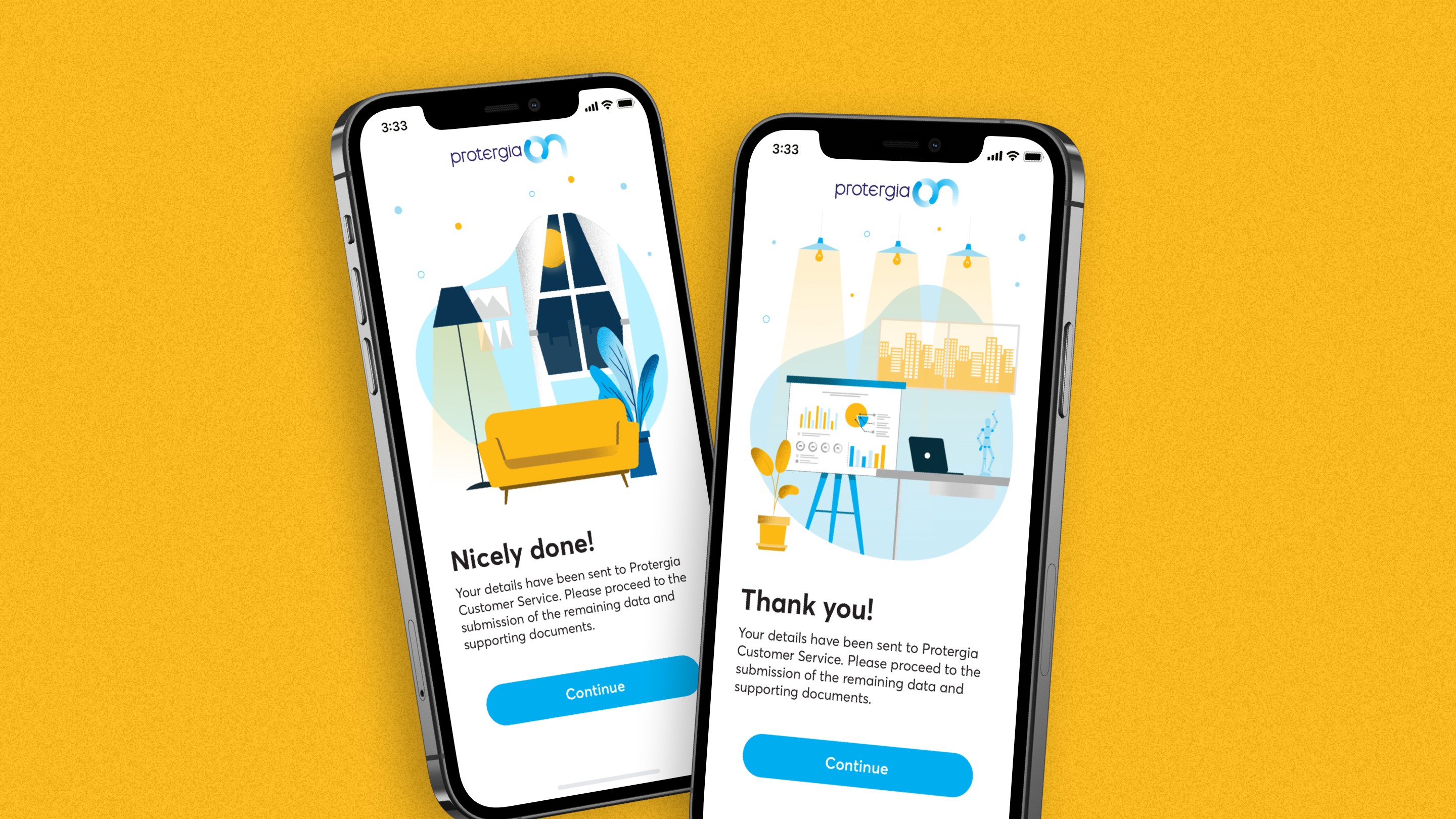 Protergia On mobile app showing successful application completion confirmation