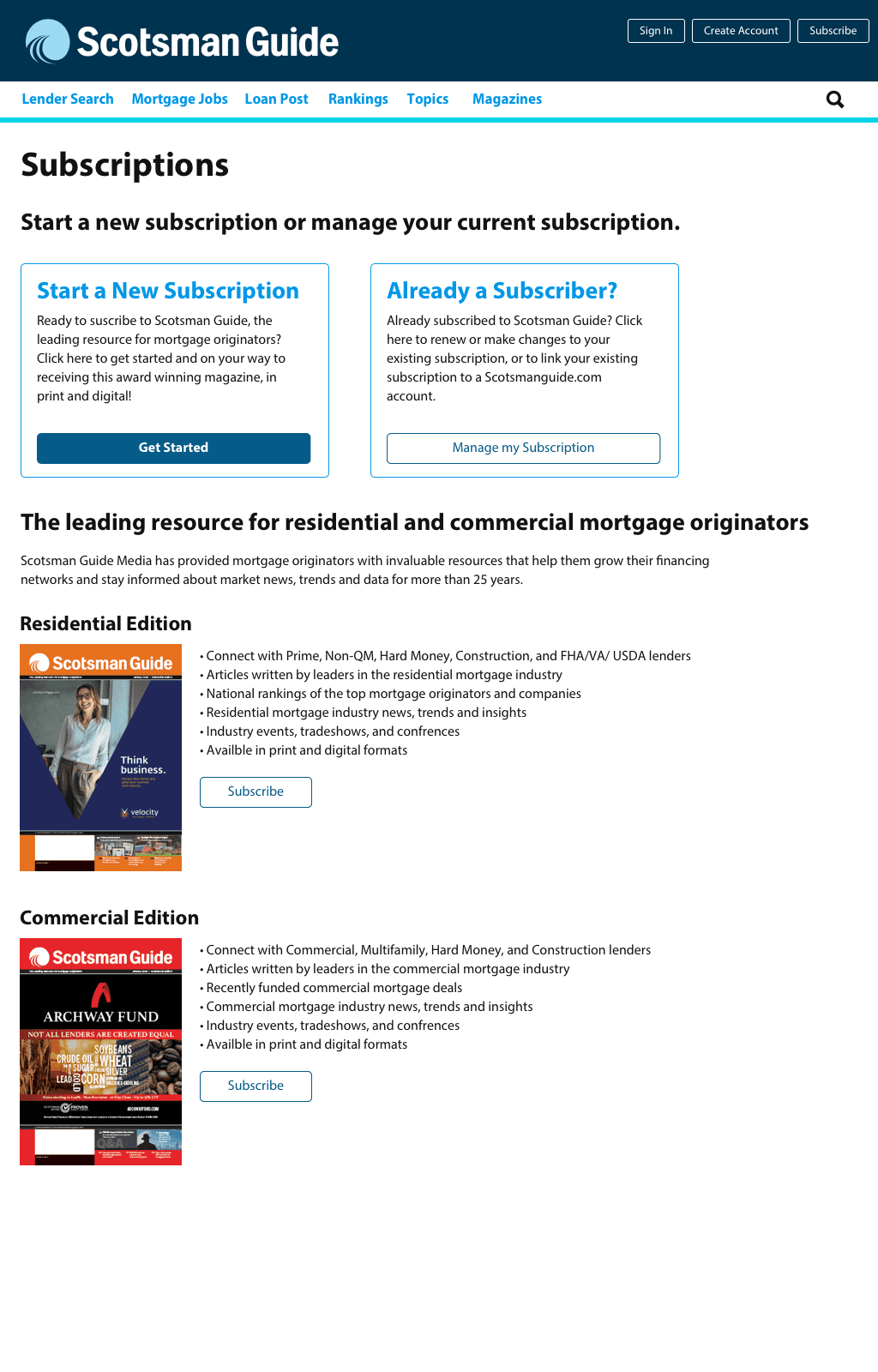 Subscriber Sign-up main page