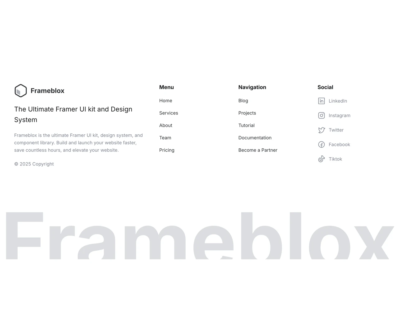 Framer Footer Section - Frameblox UI