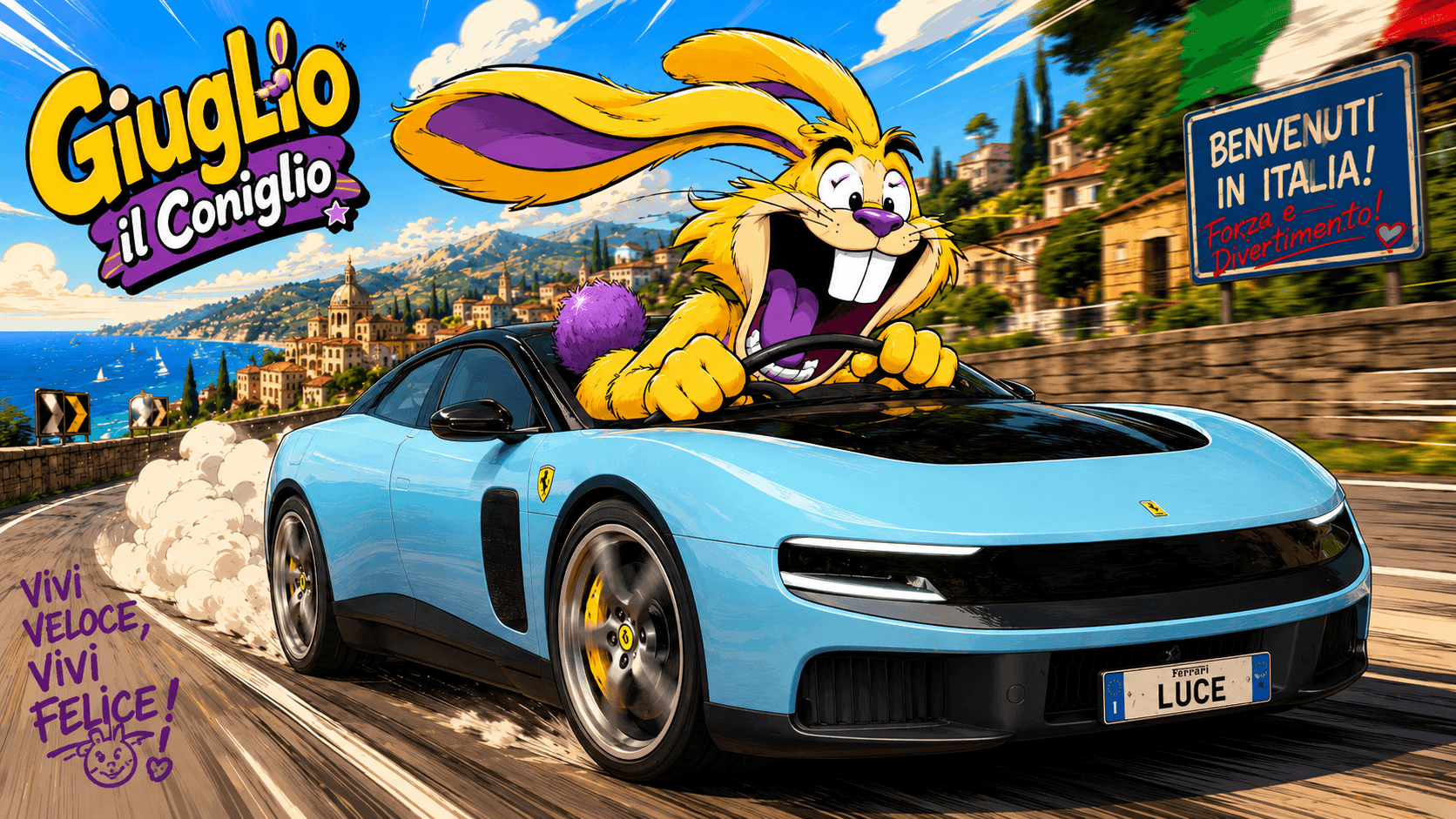 Ferrari Luce con coniglio giallo di mate hub