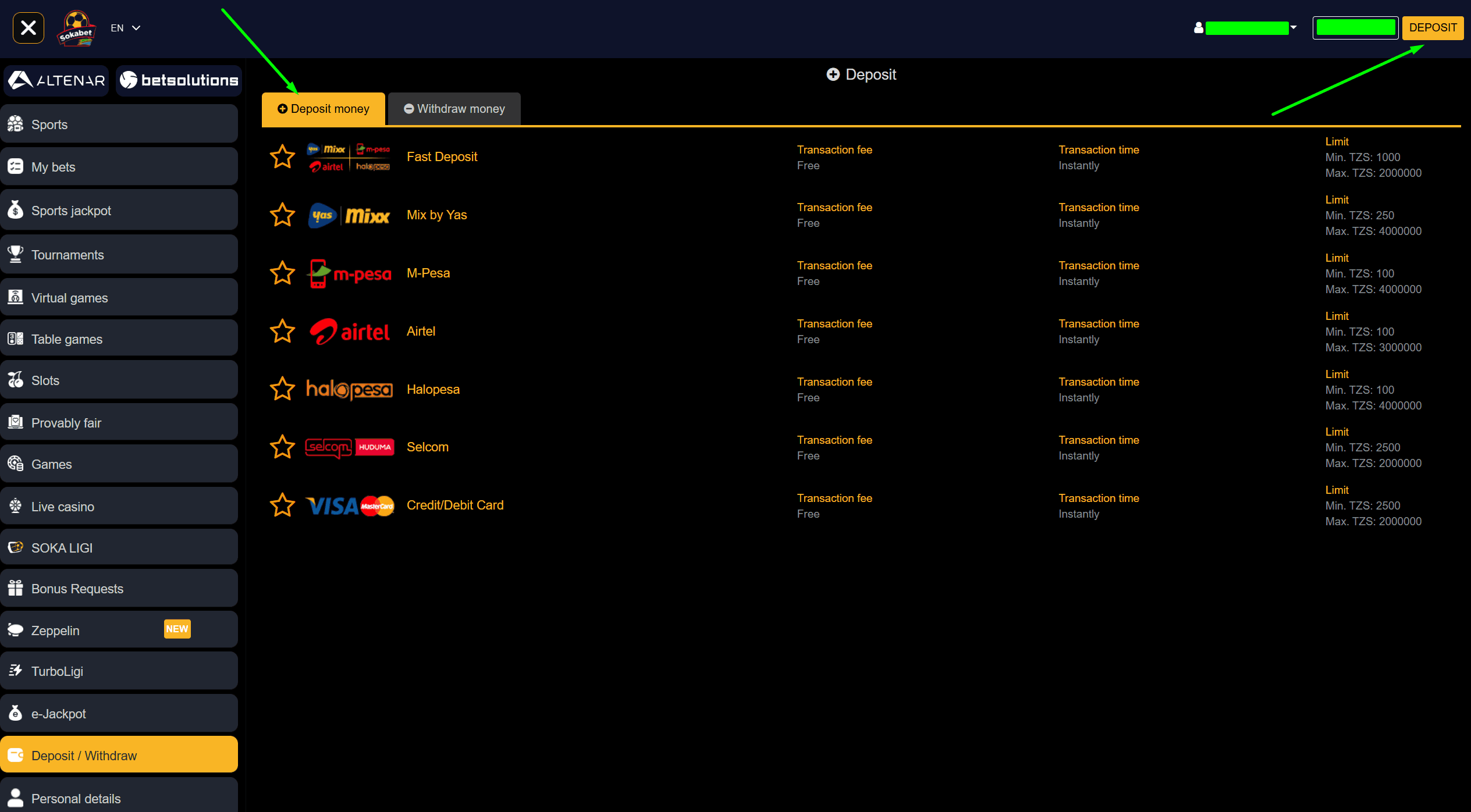 online casino betting deposit