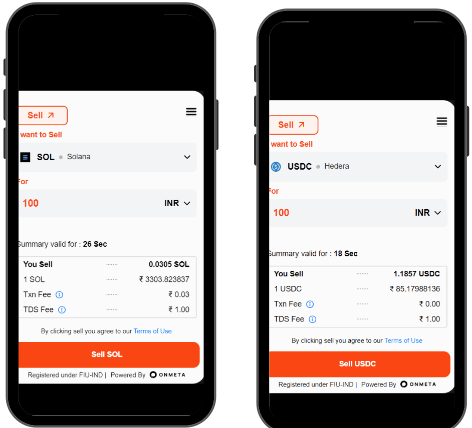 Offramp feature for Solana and Hedera blockchain