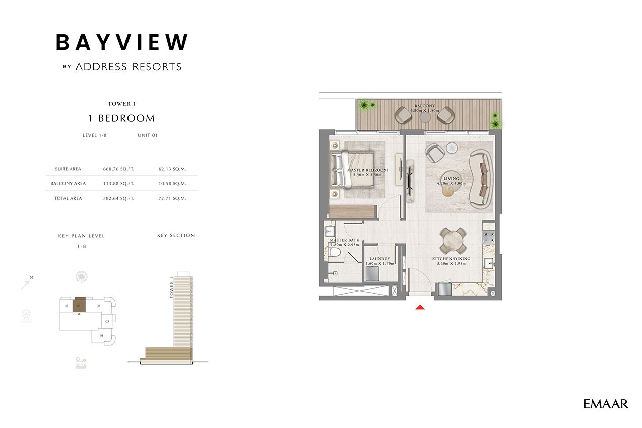 Emaar Beachfront 1-Bedroom Floor Plan