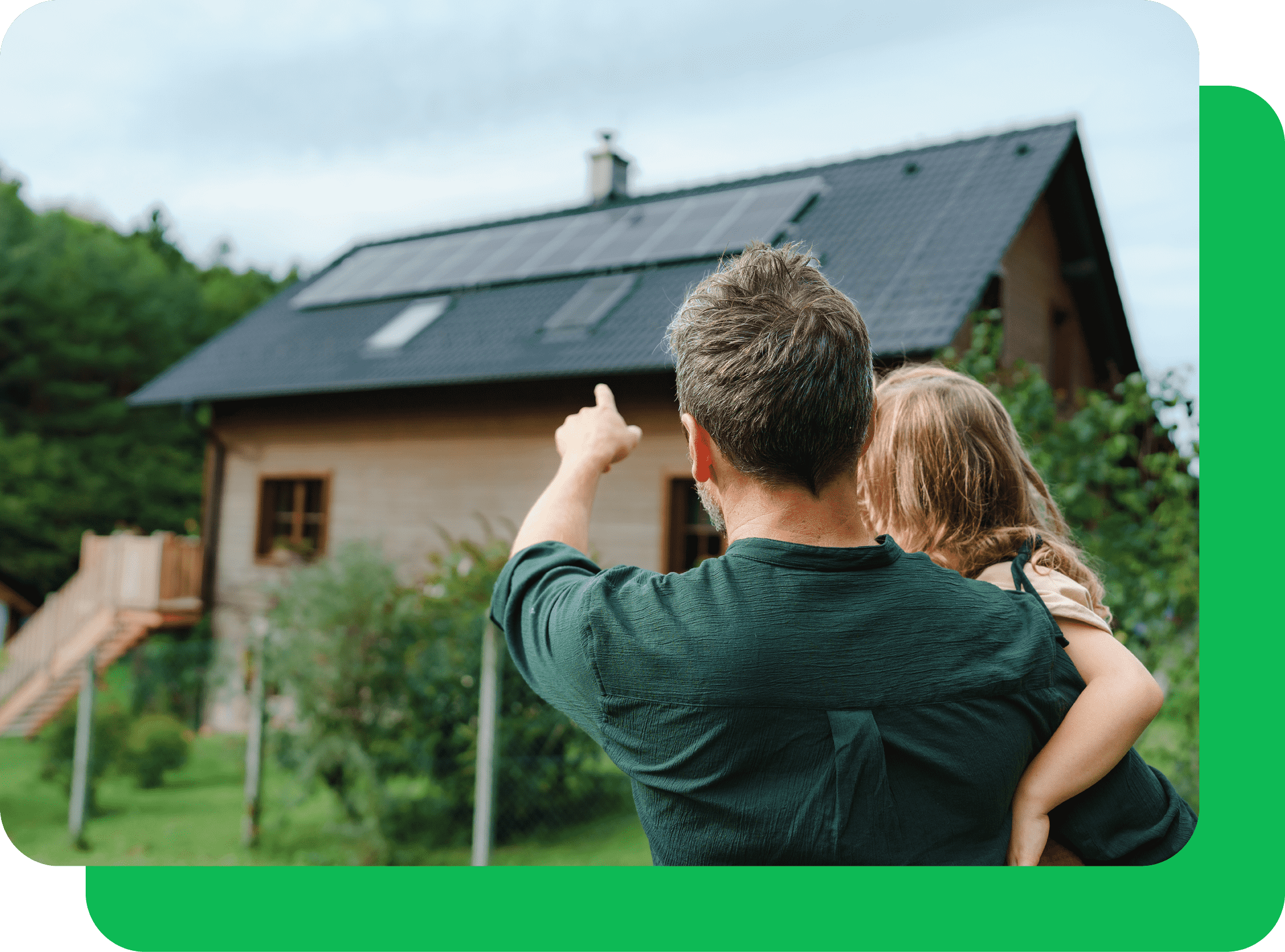 house fitted with a solar pv system with man and girl looking at the work 