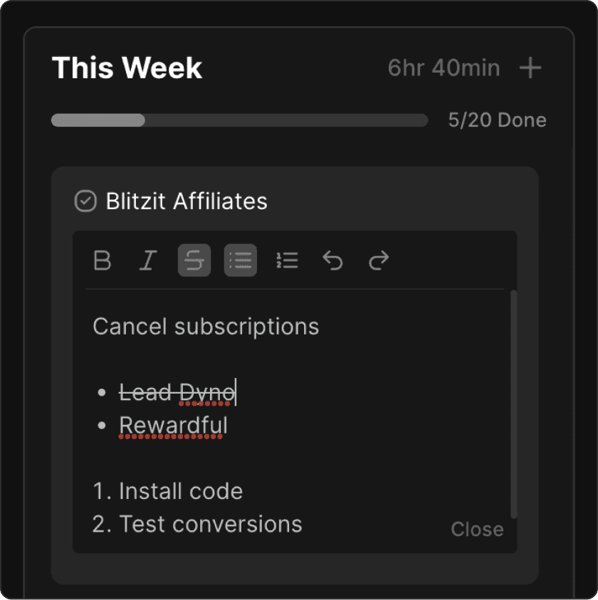 how to make notes in Blitzit