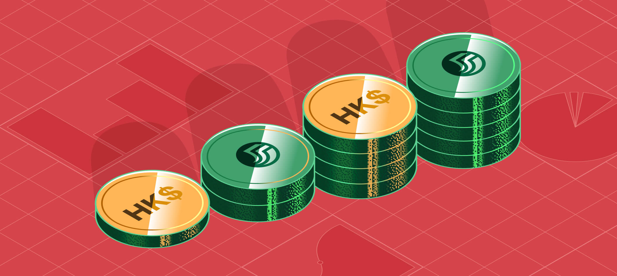 Stylized image of stacks of Hong Kong Dollars.