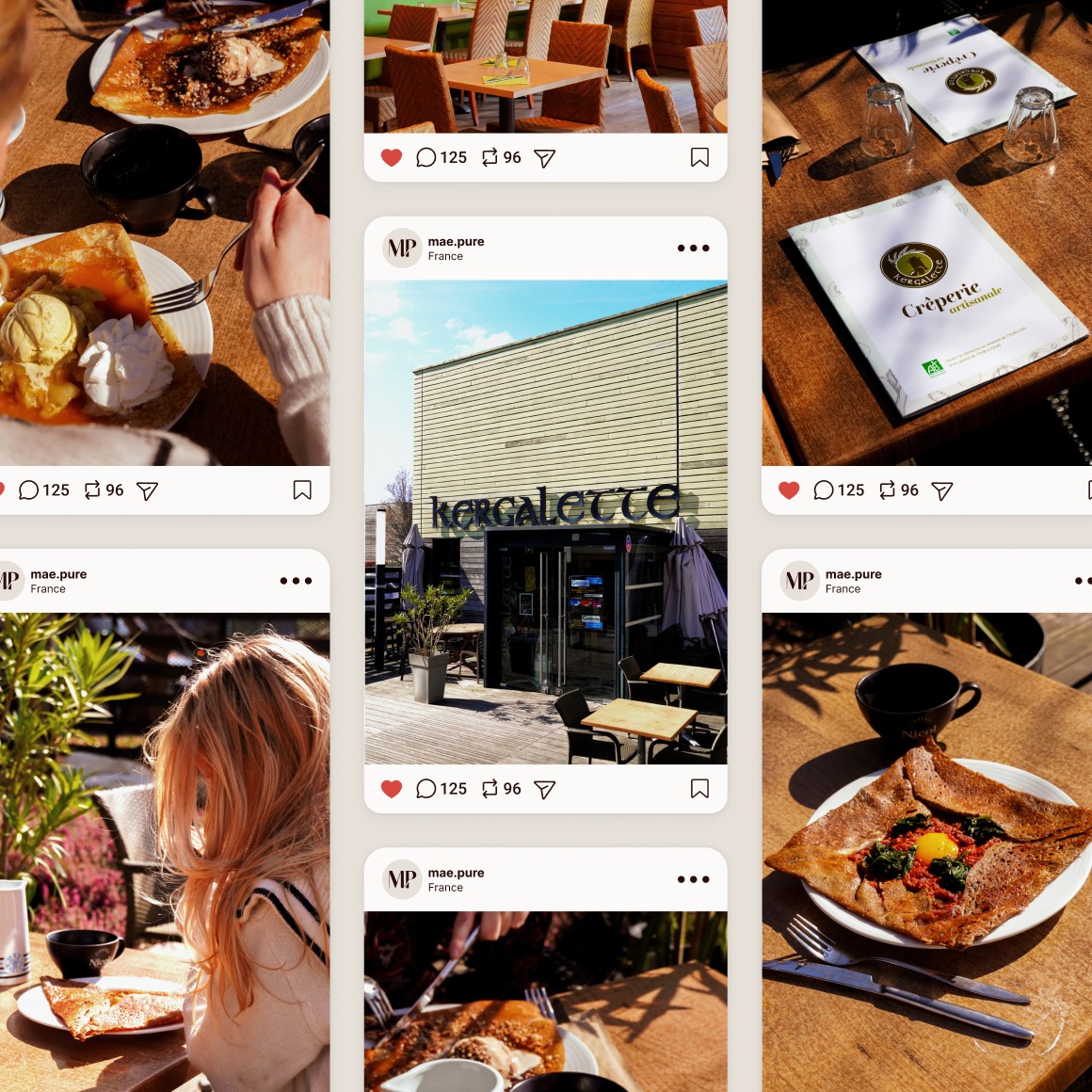Exemples de publications instagram réalisées avec les photos prises lors du shooting de la crêperie Kergalette.