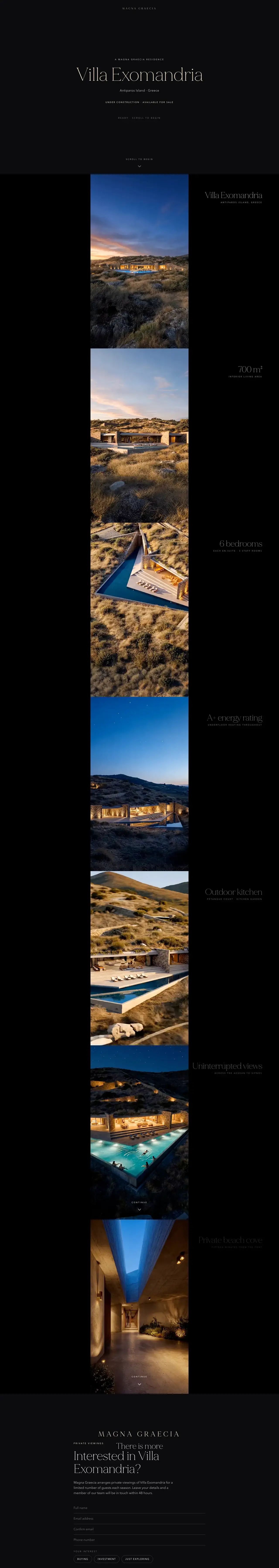 Villa Exomandria launch website by TERAMOK on a laptop and a phone