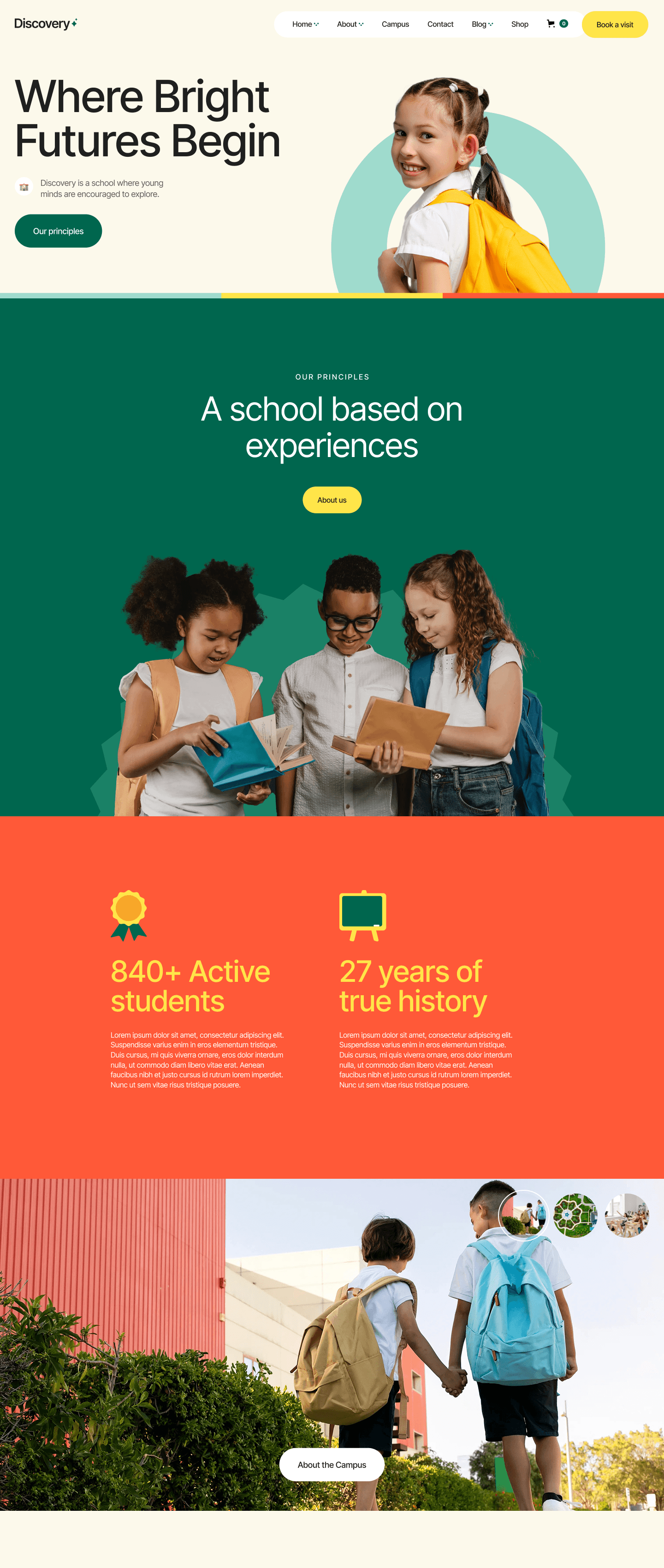 screenshot of discovery school webflow template