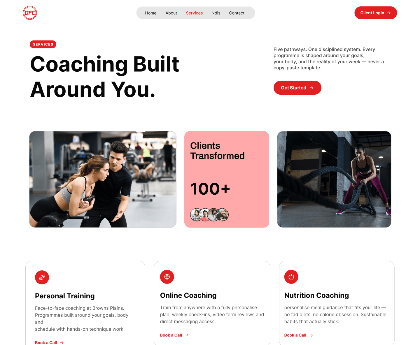 Discipline Fitness Coach services page design showing coaching options