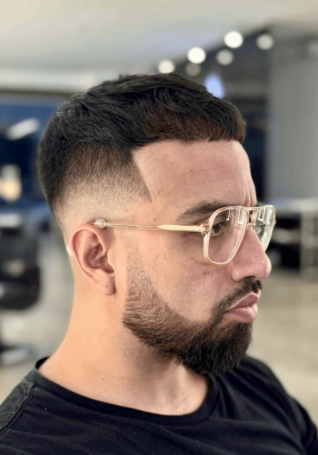 Beard grooming fade with color enhancements. Young white male. The Rich Barber Hair Studio, luxury. Courtney Palmore West Hollywood