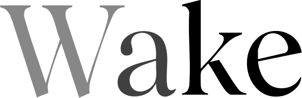 Logo tipografico Wake letras serif en color gris