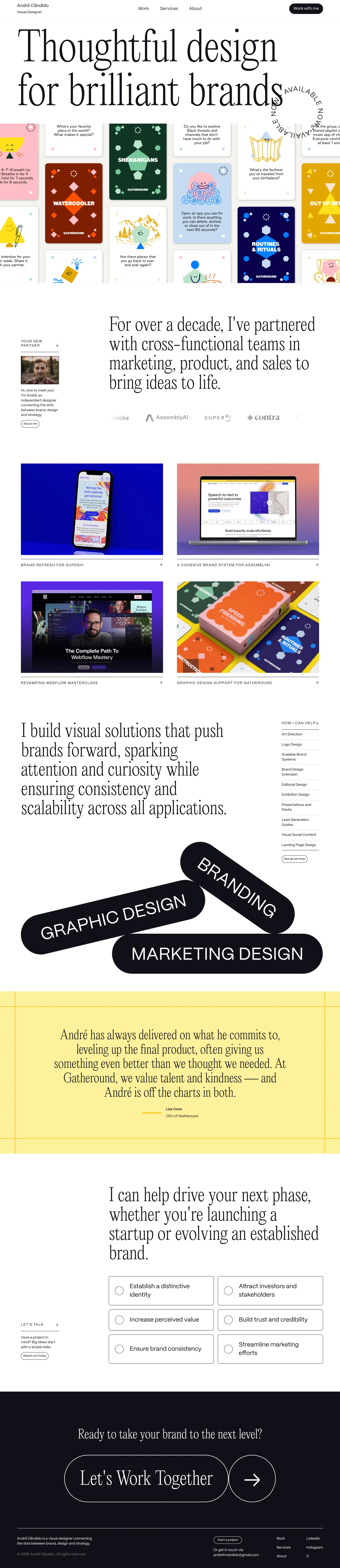 André Cândido portfolio page screenshot showcasing Design and Marketing design