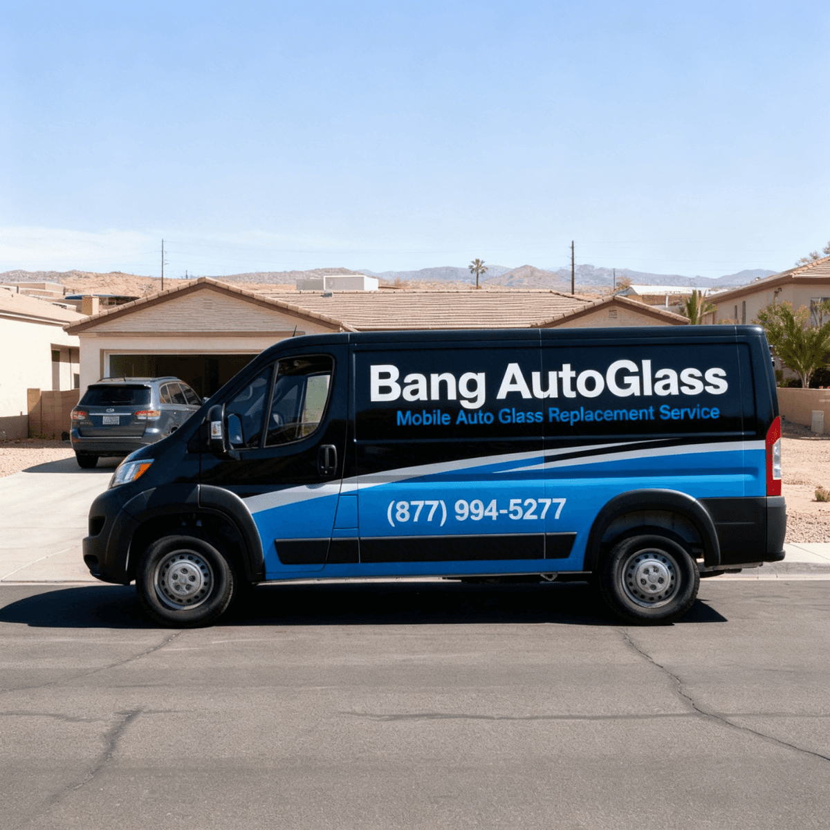 Bang AutoGlass van making a stop in the upscale Paradise Valley, AZ community for a premium windshield replacement service