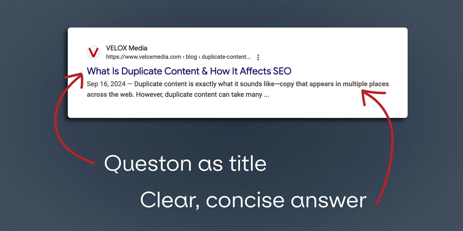 A search results featuring a title with a question and the answer right below it.