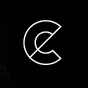 White logo in the shape of a c on black