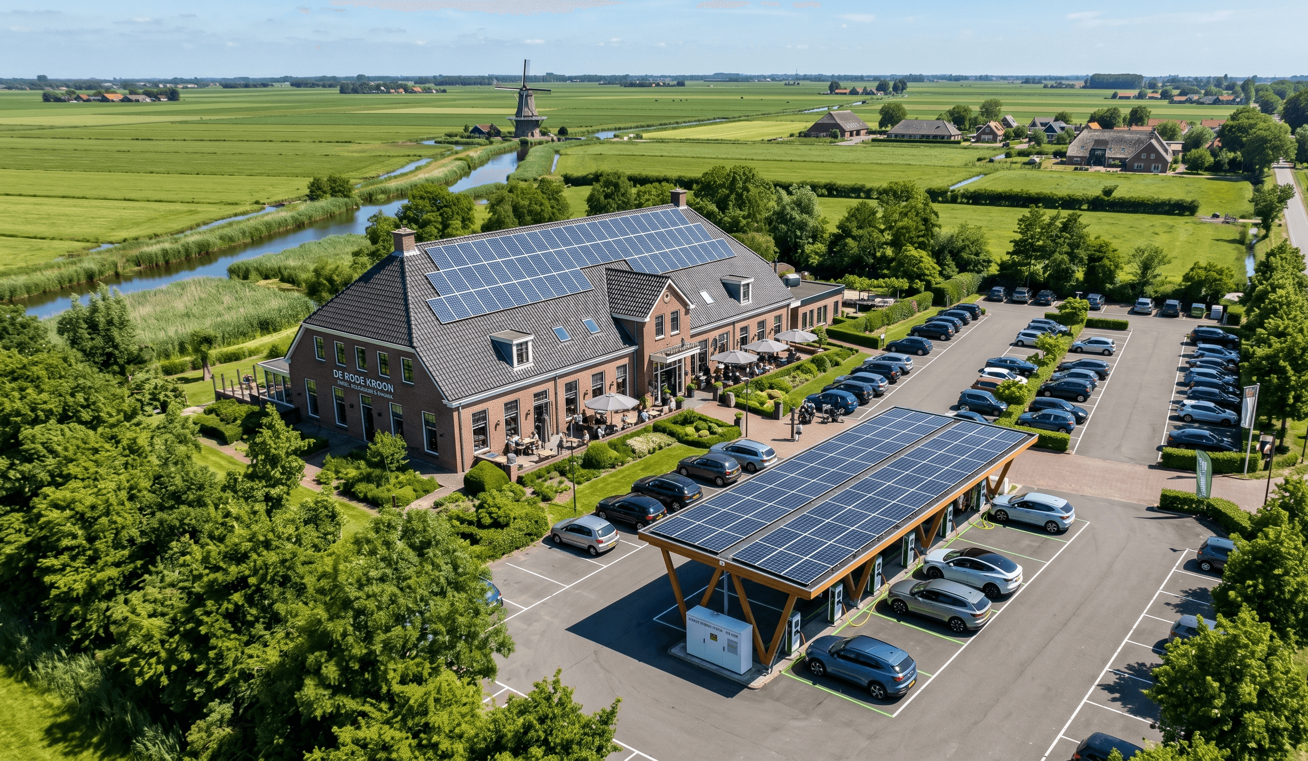 Bedrijfspand met laadpalen en zonnepanelen