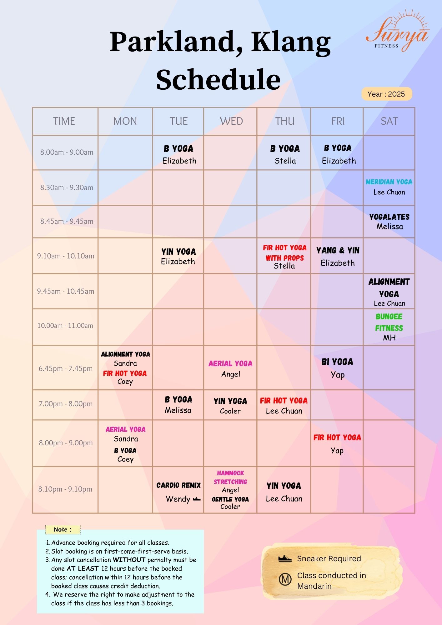 Surya Fitness Parkland Schedule