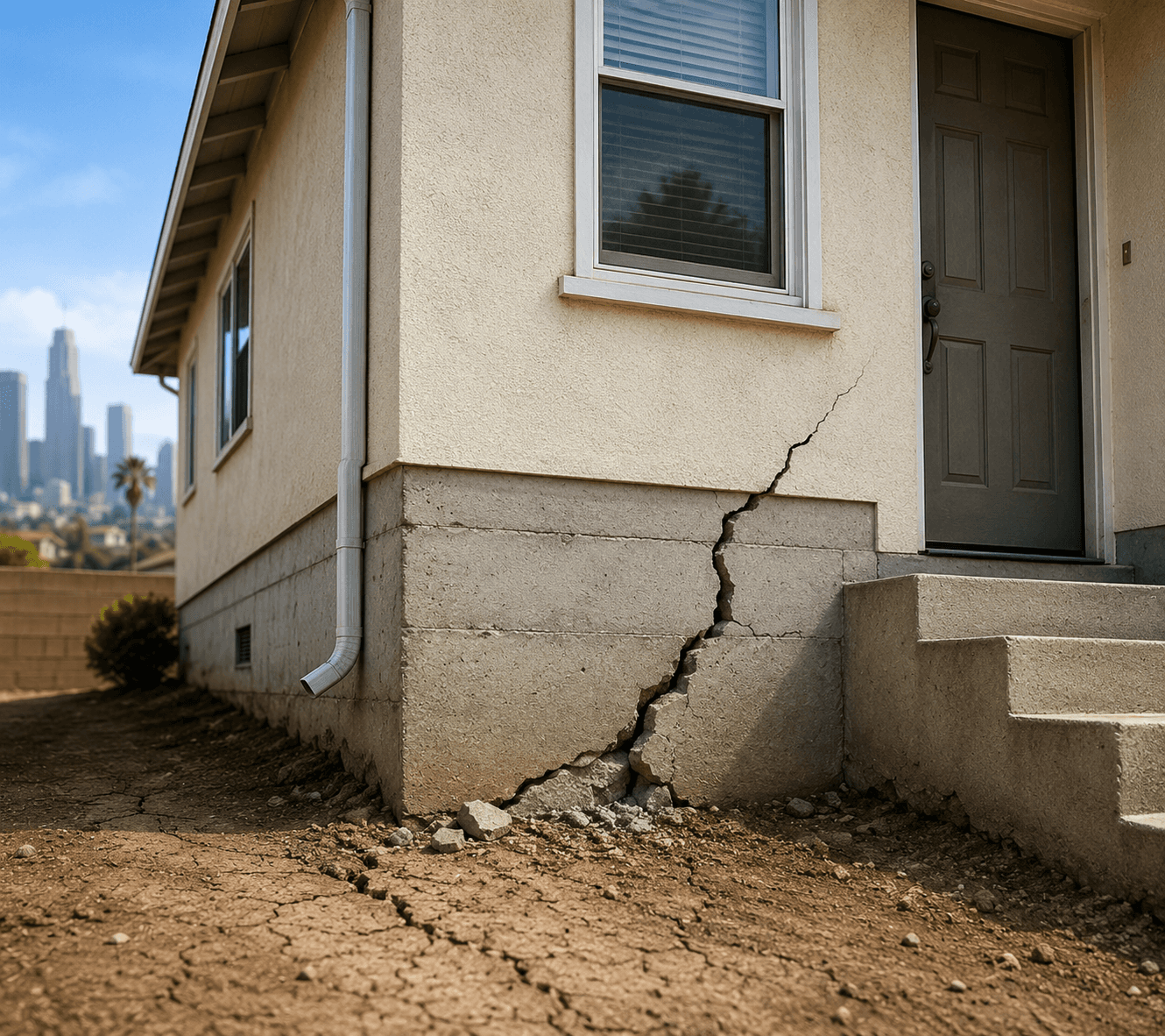 Large foundation crack causing structural damage to a Los Angeles home