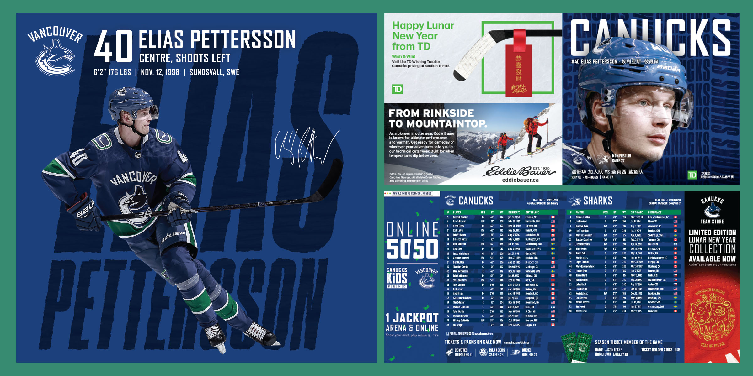 Game Day magazine featuring Elias Pettersson.