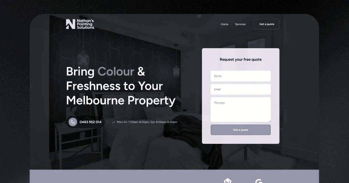 A modern trade website's Hero section with a prominent contact form
