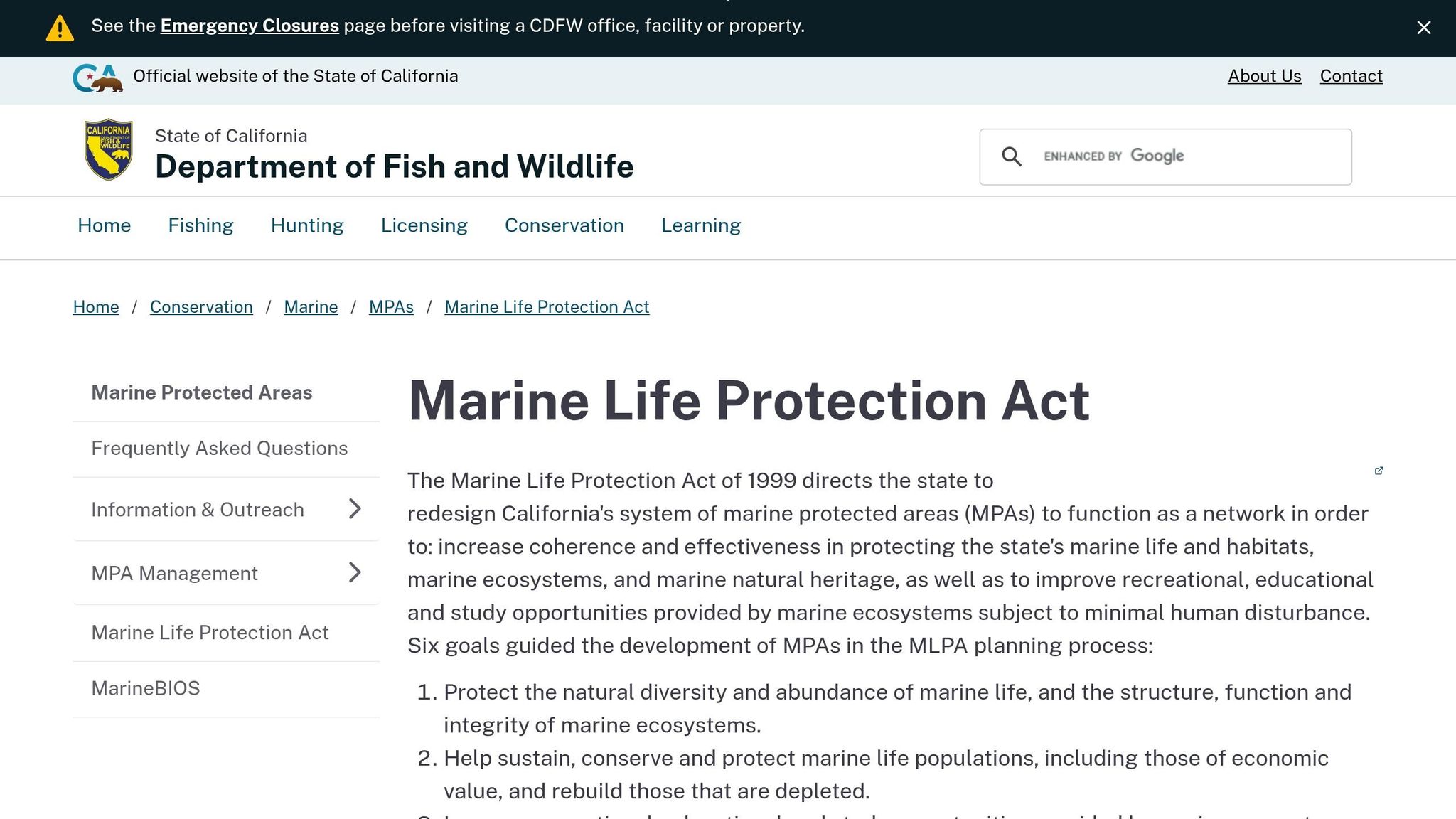 Marine Life Protection Act